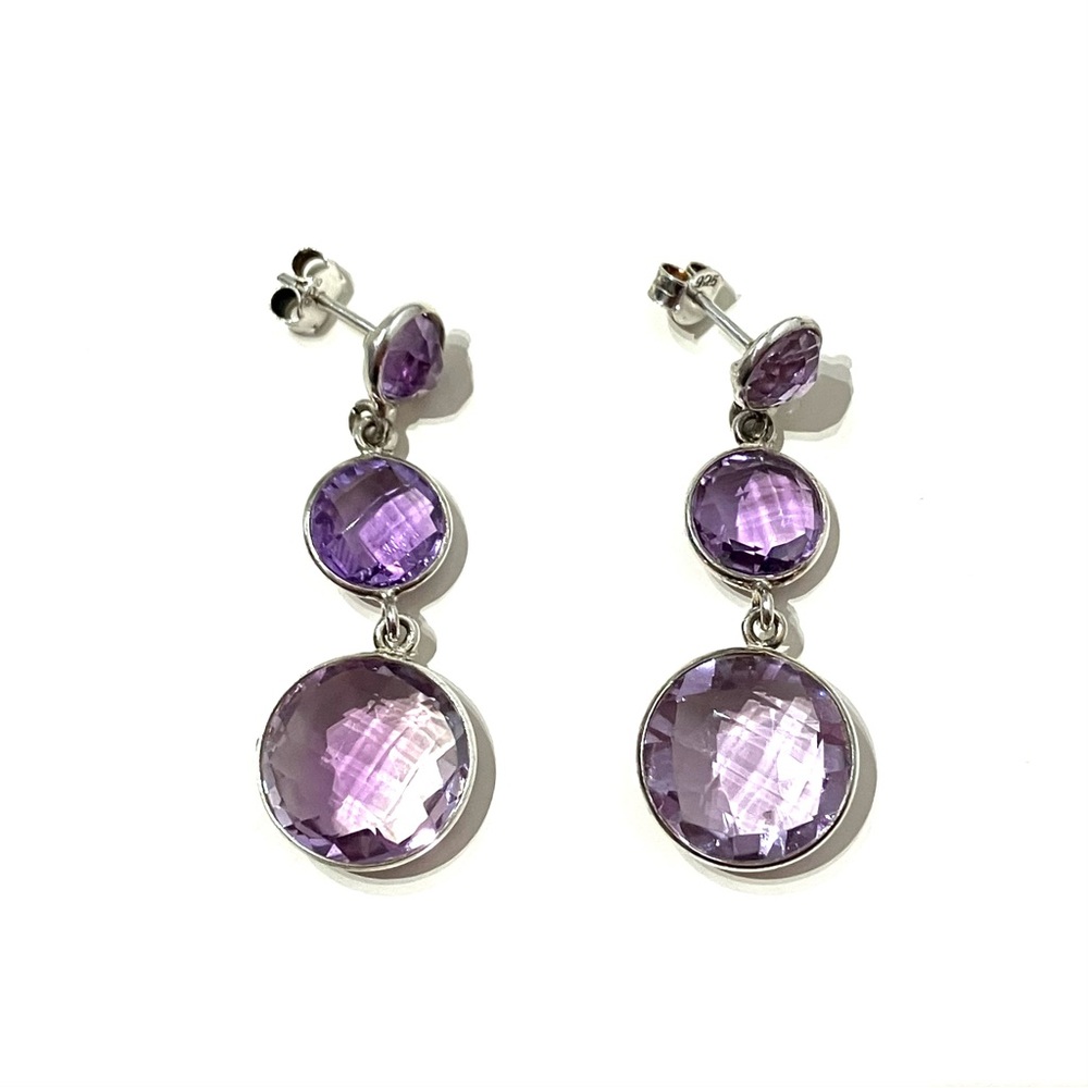 Sterling Silver Amethyst Circles Drop Earrings
